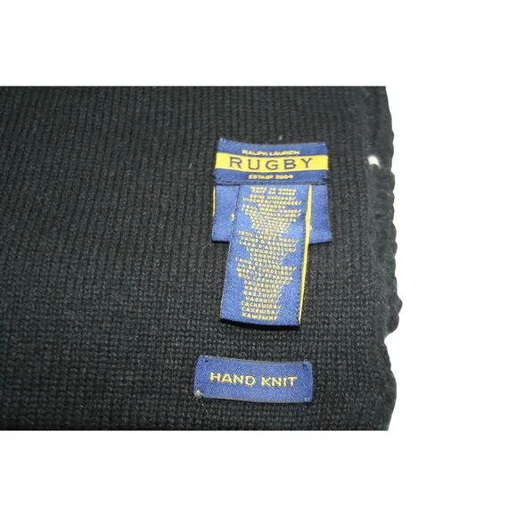 Ralph Lauren Rugby Scarf Wool Blend Snowflake Fair Isle Black Classic Preppy - Picture 4 of 7